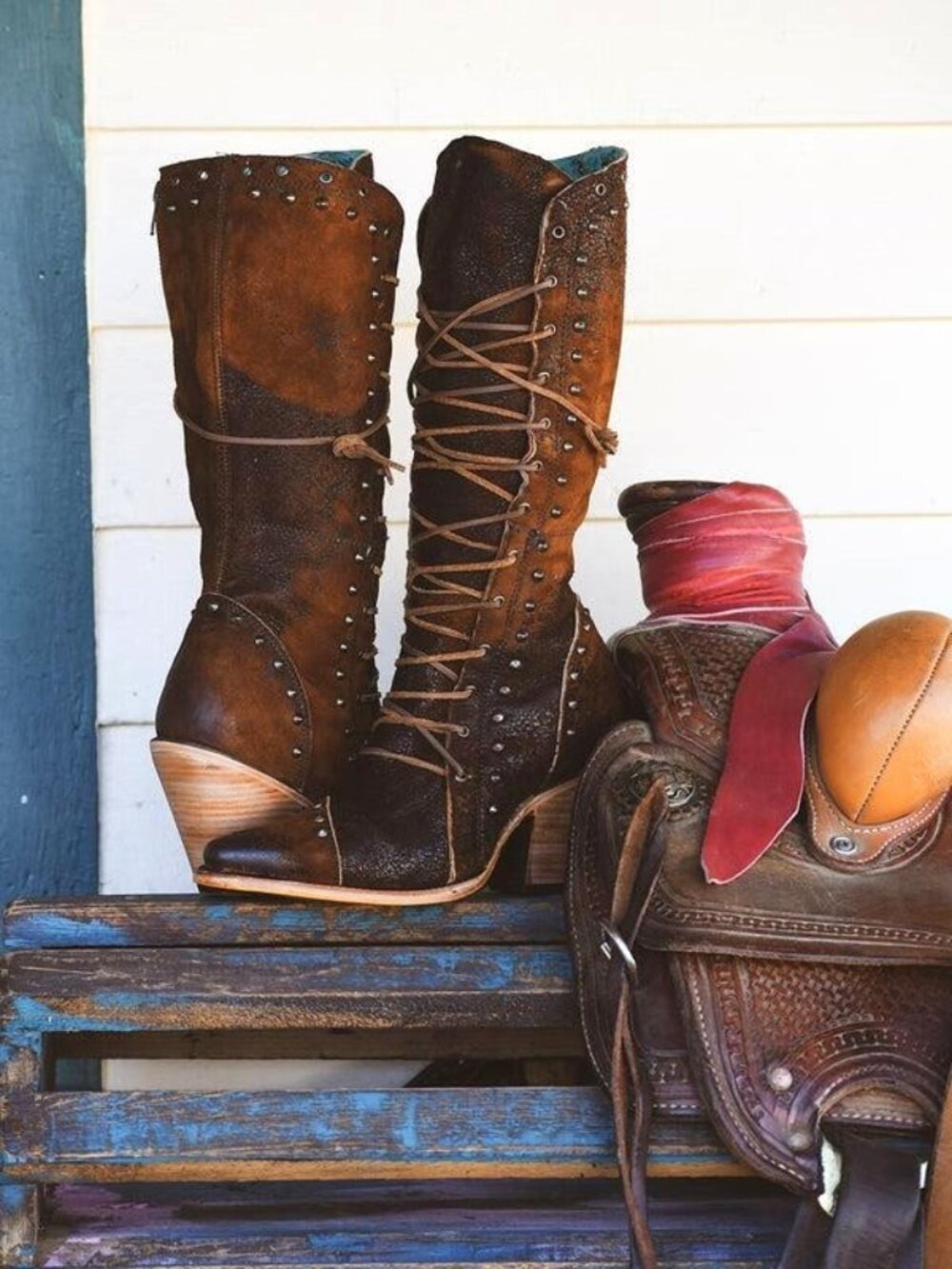 NWT Corral Boots Z5321 Lace-Up Studded Knee High Western Cowboy 3" Heels 8 - Picture 9 of 9